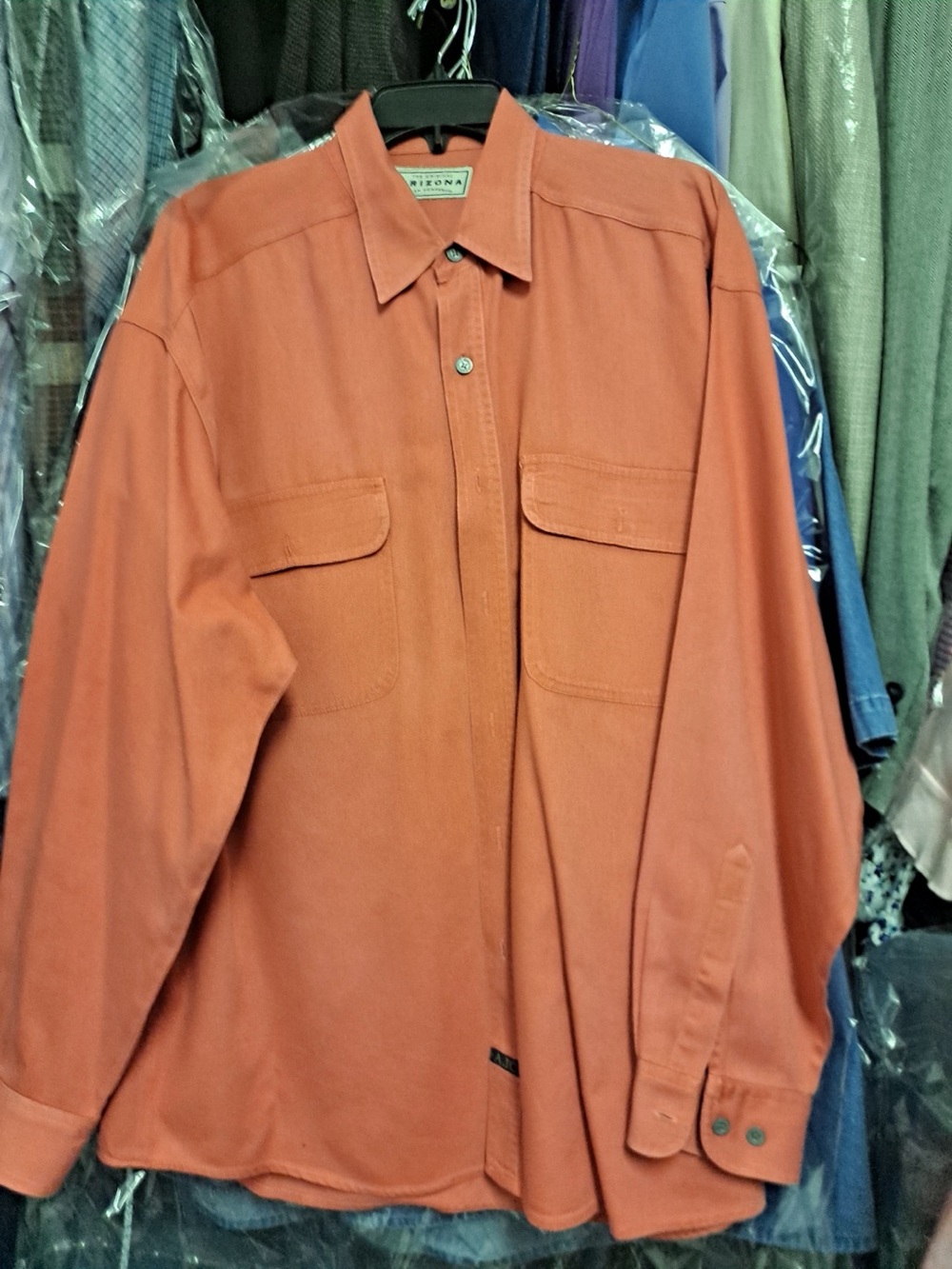 Arizona Jean Company Men's Rust-Orange Long Sleeve Button-Down Shirt